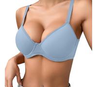 OBASDFD Label Mark Women's Thin Plain Comfortable Breathable Push Up Bra Underwire Three Breasted, Coffee, 32C(LightBlue,38D)
