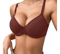 OBASDFD Label Mark Women's Thin Plain Comfortable Breathable Push Up Bra Underwire Three Breasted, Coffee, 32C(Brick Red,34B)
