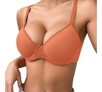 OBASDFD Label Mark Women's Thin Plain Comfortable Breathable Push Up Bra Underwire Three Breasted, Coffee, 32C(Orange,38C)