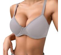 OBASDFD Label Mark Women's Thin Plain Comfortable Breathable Push Up Bra Underwire Three Breasted, Coffee, 32C(Light Grey,34B)