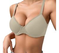 OBASDFD Label Mark Women's Thin Plain Comfortable Breathable Push Up Bra Underwire Three Breasted, Coffee, 32C(Army Green,38D)