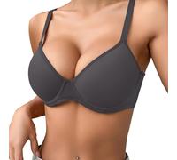 OBASDFD Label Mark Women's Thin Plain Comfortable Breathable Push Up Bra Underwire Three Breasted, Coffee, 32C(Gray,38D)