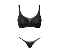 OBASDFD Lace Stitching Removable Pad Ultra-Thin Women Viscose Bra Set Wire(S) Black(XL)