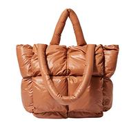 OBASDFD Ladies Large Quilted Tote Shoulder Bag Winter Soft Down Handbag(Brown)