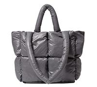 OBASDFD Ladies Large Quilted Tote Shoulder Bag Winter Soft Down Handbag(Grey)