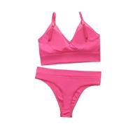OBASDFD Ladies' Underwire Triangle Cup Bra Underwear Set(L) Red(L)