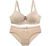 OBASDFD Lingerie Set for Women Lace Bra And Panty Set Push Up Underwire Bra Padded Sexy Adjustable 2 Piece Set Wine(Beige,X-Large)