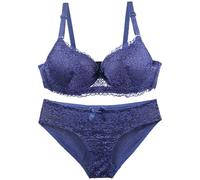 OBASDFD Lingerie Set for Women Lace Bra And Panty Set Push Up Underwire Bra Padded Sexy Adjustable 2 Piece Set Dark Blue(Dark Blue,Large)
