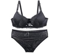 OBASDFD Lingerie Set for Women Lace Bra And Panty Set Push Up Underwire Bra Padded Sexy Adjustable 2 Piece Set Dark Blue(Black,XXL)