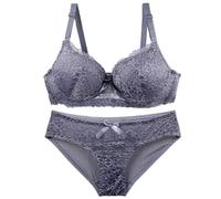 OBASDFD Lingerie Set for Women Lace Bra And Panty Set Push Up Underwire Bra Padded Sexy Adjustable 2 Piece Set Wine(Dark Gray,X-Large)