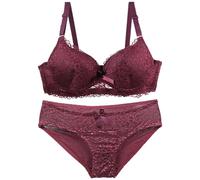 OBASDFD Lingerie Set for Women Lace Bra And Panty Set Push Up Underwire Bra Padded Sexy Adjustable 2 Piece Set Wine(Dark Gray,3X-Large)