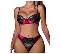 OBASDFD Lingerie Sets for Women Sexy Underwire Bra And Pany Set Lace Bow Tie 2 Piece Underwear Satin Lingerie Outfit Black Small(Hot Pink,X-Large)
