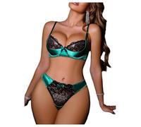 OBASDFD Lingerie Sets for Women Sexy Underwire Bra And Pany Set Lace Bow Tie 2 Piece Underwear Satin Lingerie Outfit Dark Green Large(Dark Green,Medium)
