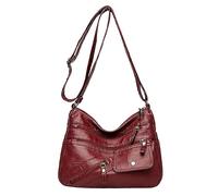 OBASDFD Mesh Beach Tote Vintage Versatile Soft PU Leather Interlayer One Shoulder Crossbody Bag Handbag(Red)