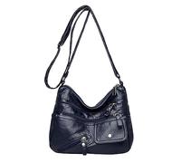 OBASDFD Mesh Beach Tote Vintage Versatile Soft PU Leather Interlayer One Shoulder Crossbody Bag Handbag(Blue)