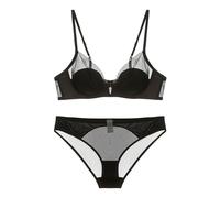 OBASDFD Mesh Smooth Fabric Bra, Gathering Thin Cup And Thin Style Underwear Set, Showing Small Chest, Big Chest, Small Chest(Black,Suit)