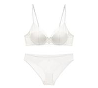 OBASDFD Mesh Smooth Fabric Bra, Gathering Thin Cup And Thin Style Underwear Set, Showing Small Chest, Big Chest, Small Chest(White,Underpants)
