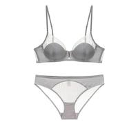 OBASDFD Mesh Smooth Fabric Bra, Gathering Thin Cup And Thin Style Underwear Set, Showing Small Chest, Big Chest, Small Chest(Gray,Suit)