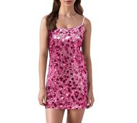 OBASDFD Mini abito da donna elegante con paillettes, per feste, serate, schiena scoperta, aderente, per discoteca, cocktail e danza, RD2., L