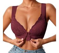 OBASDFD Non-Wired Lace Push Up Bra with Front Closure And Non-Removable Pads for Everyday Comfort And Style, Gray, XL(Red,XL)