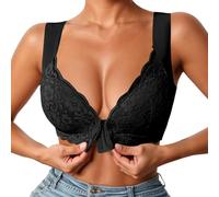 OBASDFD Non-Wired Lace Push Up Bra with Front Closure And Non-Removable Pads for Everyday Comfort And Style, Gray, XL(Black,M)