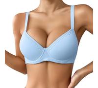 OBASDFD Non-Wired Thin Plain Comfortable Breathable Push Up Bra for Women with Underwire Three Breasted, Pink, 34C(Blue,32C)