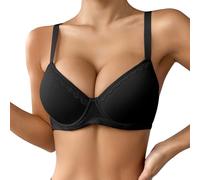 OBASDFD Non-Wired Thin Plain Comfortable Breathable Push Up Bra for Women with Underwire Three Breasted, Pink, 34C(Black,36C)