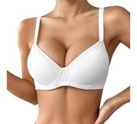 OBASDFD Non-Wired Thin Plain Comfortable Breathable Push Up Bra for Women with Underwire Three Breasted, White, 36B(White,32B)