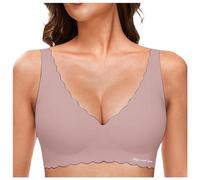 OBASDFD Petal Deep V Neck Bras for Women Non-Wired Soft Wireless Bralettes Comfortable Seamless Bra Bustier with Cups, Gray, XXL(Pink,L)