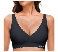 OBASDFD Petal Deep V Neck Bras for Women Non-Wired Soft Wireless Bralettes Comfortable Seamless Bra Bustier with Cups, Pink, XXL(Black,XL)