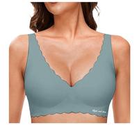 OBASDFD Petal Deep V Neck Bras for Women Non-Wired Soft Wireless Bralettes Comfortable Seamless Bra Bustier with Cups, Green, L(Green,XL)