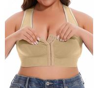 OBASDFD Plus Size Comfortable Breathable Bra with Non-Wired Front Closure for Everyday Wear, Khaki, XXL