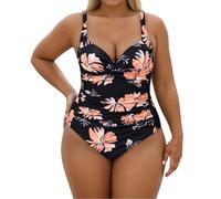 OBASDFD Plus Size Swimwear for Women Swimsuit Deep Scoop Neck Removable Bra Support Beachwear for Summer Holiday Pool Party, Orange, XXL(5XL)