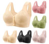 OBASDFD Reggiseno Correttore Posturale Senza Ferretto, con Chiusura Frontale in Pizzo E, for Taglie Forti da Donna(Beige,3X-Large)