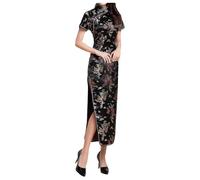 OBASDFD Robe Pull Femme Abito Cheongsam Cinese Ricamato Manica Corta Lunghezza Lunga Qipao Tradizionale da Donna