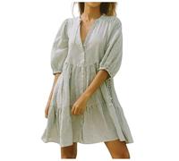 OBASDFD Robe Pull Femme Abito Corto Boho da Donna Fiori con Scollo Mini Camicia Bohemian Maniche Sbuffo Fluido(Green,M)