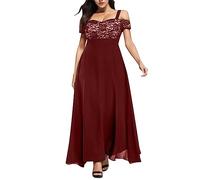 OBASDFD Robe Pull Femme Abito da Sera Maxi in Pizzo con Spalle Scoperte Taglie Forti Donna(Wine Red,4XL)