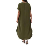 OBASDFD Robe Pull Femme Women' Spring/Summer Casual V-Neck Plain Loose Fit Plus Size Dress(Army Green,XXL)