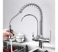 OBASDFD Rubinetto da Cucina A 3 Vie con Doccetta Estraibile, Ottone Cromato, Rotazione A 360°, Sistema di Filtraggio in 1, Tubazione Indipendente for Lavelli