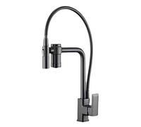 OBASDFD Rubinetto da Cucina A 3 Vie High Arc con Doccetta Estraibile, Filtro in 1 E Miscelatore Caldo/Freddo, Maniglia Singola Moderna - Nero(Gris)