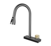 OBASDFD Rubinetto da Cucina A Cascata Grigio Canna di Fucile con Miscelatore Caldo/Freddo, più Uscite d'Acqua, Rotazione A 360°, Foro Singolo