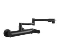 OBASDFD Rubinetto da Cucina A Parete con Beccuccio Girevole, Allungabile E Pieghevole, Miscelatore Doppio Foro for Acqua Calda Fredda in Ottone - Nero, Cromo(Nero)