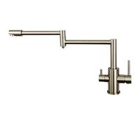 OBASDFD Rubinetto da Cucina con Attacco for Acqua Potabile, Miscelatore Caldo/Freddo A Doppia Maniglia in Ottone, Design A Foro Singolo Doppio Giunto Girevole(Brushed,Short)