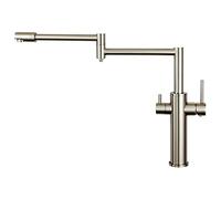 OBASDFD Rubinetto da Cucina con Attacco for Acqua Potabile, Miscelatore Caldo/Freddo A Doppia Maniglia in Ottone, Design A Foro Singolo Doppio Giunto Girevole(Brushed,Tall)