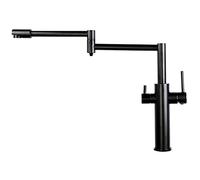 OBASDFD Rubinetto da Cucina con Attacco for Acqua Potabile, Miscelatore Caldo/Freddo A Doppia Maniglia in Ottone, Design A Foro Singolo Doppio Giunto Girevole(Nero,Tall)