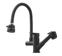 OBASDFD Rubinetto da Cucina con Doccetta Estraibile, Girevole Multifunzione for Lavello, Acqua Calda E Fredda, Monoforo, Nero(Nero)