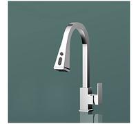 OBASDFD Rubinetto da Cucina con Spruzzatore Estraibile in Ottone, Doppia Funzione, Telescopico, Rotazione A 360°, Acqua Calda E Fredda, Antispruzzo for Lavelli - Nero, Spazzolato(Silver)