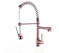 OBASDFD Rubinetto da Cucina Cromato con Molla Estraibile, Doppio Beccuccio, Spruzzatore Portatile Girevole A 360° E Miscelatore Caldo/Freddo - A, Golden B(Rose Golden)