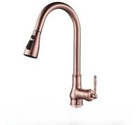 OBASDFD Rubinetto da Cucina Estraibile in Bronzo Anticato - Miscelatore Caldo/Freddo con Spruzzatore, Maniglia Singola(Red)