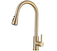 OBASDFD Rubinetto da Cucina Estraibile Sensibile al Tocco, Miscelatore Caldo/Freddo, Finitura Oro Nero, Montaggio A Foro Singolo(Not Touch-Gold)